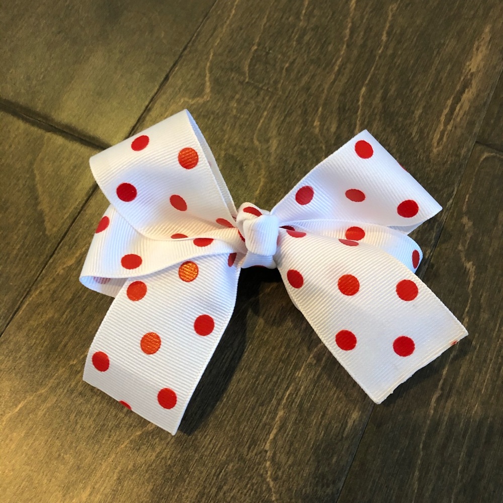 Girls white with red polka dots bow